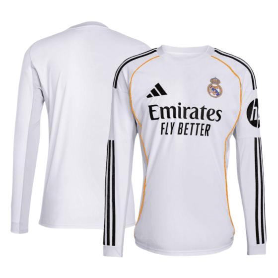 2025-26 Fan Version Real Madrid Long Sleeve Jersey Home Football Shirt